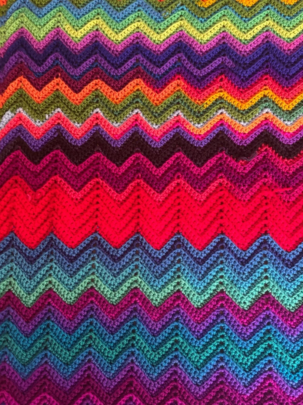 Handmade Rainbow Chevron Crochet Blanket Multicolored Ripple Throw 32x47 Accent